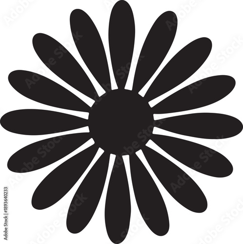 Black Flower Silhouette Icon Isolated on White Background