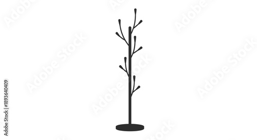 Modern Minimalist Black Coat Stand with Thin Branch Hooks Vector Illustration for Sleek Home Entryway and Professional Office Storage