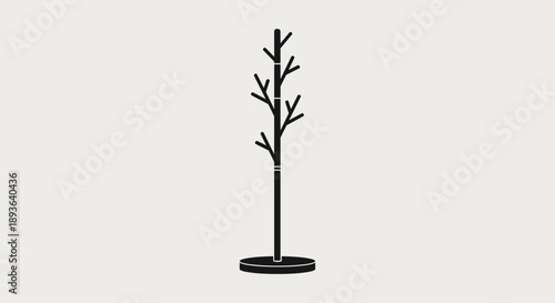 Stylized Black Tree-Shaped Coat Rack Stand with Branch Hooks Vector Illustration for Creative Entryway Decor and Modern Hallway Organization