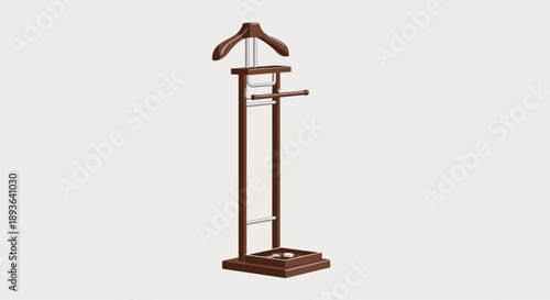 Traditional Dark Mahogany Valet Stand with Multiple Bars and Accessory Tray for Meticulous Wardrobe Organization