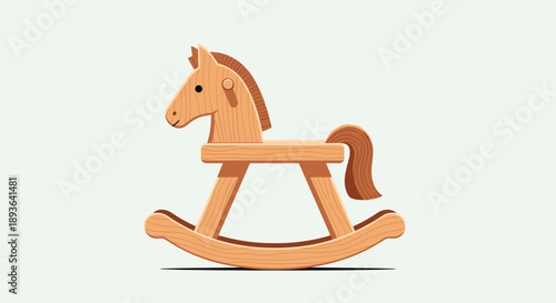 Modern Stylized Wooden Rocking Horse Graphic with Brown Tail and Mane for Contemporary Kids Play Area and Decor