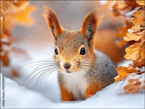 Squirrel playing in the snow