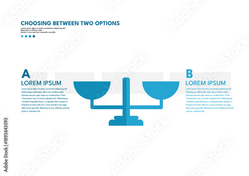 Choosing between two options, infographic template with balance scale