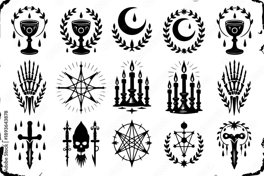 Fototapeta premium Mystic Old School Tattoo Symbol Set – Nautical & Occult Flash Art