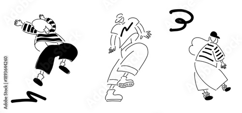 踊る人たち_ボーダー＆プリントシャツ｜線画,ハンドドローイング,ベクターイラスト｜People Dancing,vector illustration