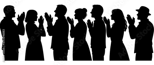 Silhouette of diverse group applauding.