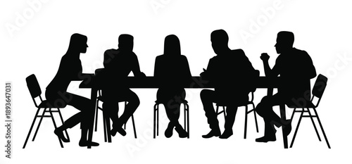 Business meeting with people sitting around a table in a conference room setting
