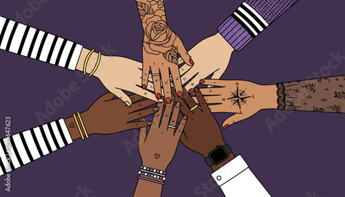 Diverse hands coming together in a gesture of unity and solidarity from different viewpoints