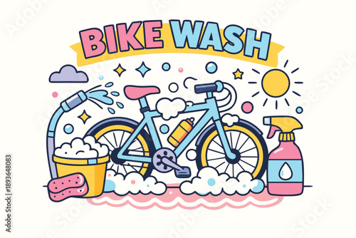 Crystal Splash bike Wash Service Vector