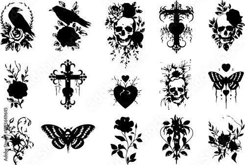 Mystical Floral Woman Tattoo Art Set