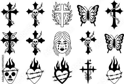 My Sticker Tattoo Design – Bold Black Icon Collection Set