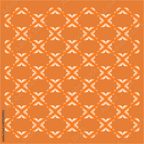 Soft orange loops interlock into repeating tiles, forming a warm geometric tapestry, rhythmic, seamless, glowing like woven sunset silk