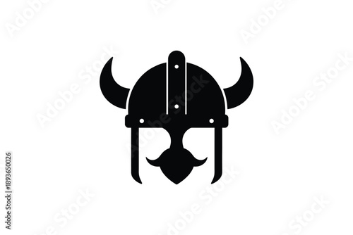 Viking warrior helmet silhouette with horns and nose guard icon for nordic historical culture and logo design