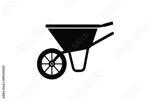 Industrial wheelbarrow icon for construction work gardening tools and manual labor transportation equipment