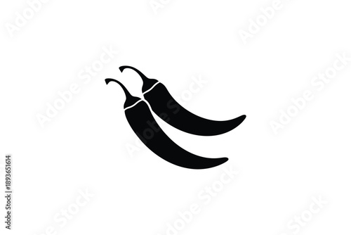 Two stylized black silhouettes of hot chili peppers with curved stems isolated on a plain white background