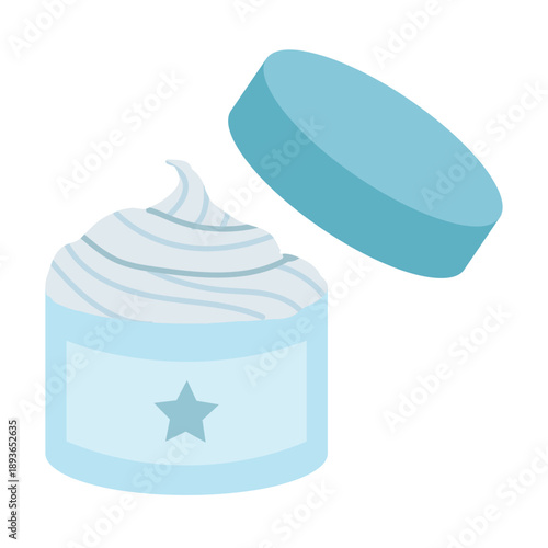 Blue moisturizer jar cream opened cap  skincare jar beauty product dollops of cream