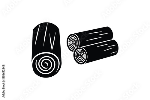 Stacked wooden logs silhouette icons for forestry timber industry and lumberjack woodworking themes on white background