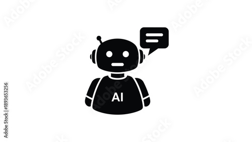 a robot with a speech bubble in a distinctive silhouette style silhouette