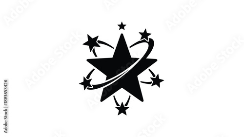 Black stars and orbiting lines form a striking design silhouette