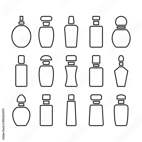 Set outline perfume bottle silhouette. Line art vector icons on white background.