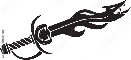 Black and White Sketched of a Whisk with Two Fish Heads and Open Mouths sketched whisk stylized