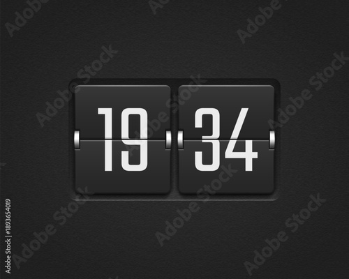 Mechanical retro flip clock. Classic scoreboard numbers for alarm timers, airports, sports events, date displays, and countdowns. Vector illustration.