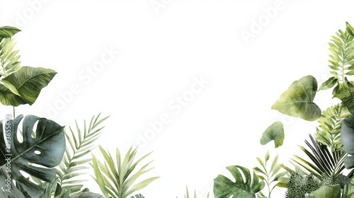 Tropical leaf watercolor green foliage botanical nature border jungle exotic plant background create fresh and calming frame perfect for invitations or natural themed designs