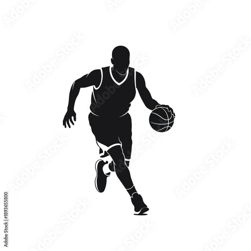Basketball Player Silhouette Dribbling Ball - Dynamic Sports Action