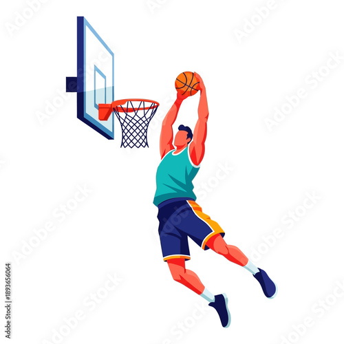 Basketball Player Dunking Slam Dunk Action - Dynamic Vector Illustration