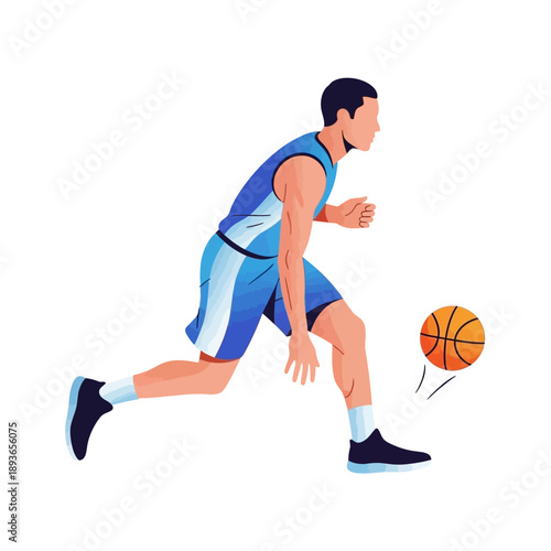 Basketball player dribbling ball, dynamic action illustration