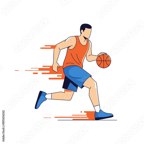 Basketball Player Dribbling Ball Fast Motion, Dynamic Sports Illustration