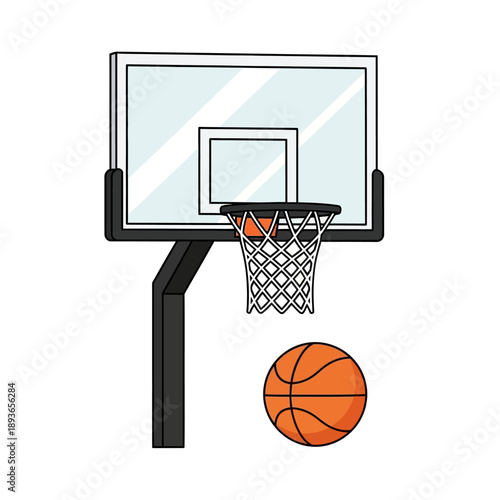 Basketball Hoop and Ball Illustration - Sport and Game Icon