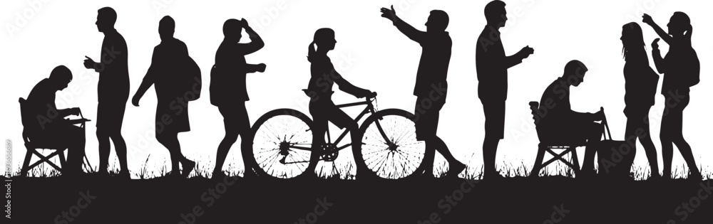 Obraz premium Diverse group of people in silhouette on a grassy field