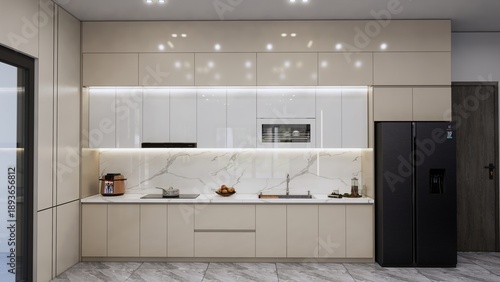 Elegant Kitchen Design: Modern kitchen design showcases stylish cabinets, sleek appliances, and a marble backsplash, creating a functional and aesthetically pleasing space for culinary endeavors.