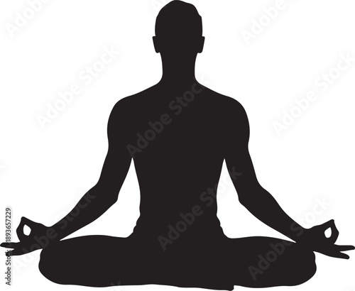 Silhouette of a man meditating in lotus pose meditation