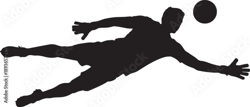 Silhouette of a goalkeeper reaching for a soccer ball