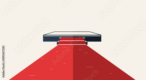 A red carpet leading to a stage or podium, symbolizing achievement and recognition in a formal setting