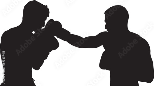 Two boxers silhouetted in a sparring match boxing fight
