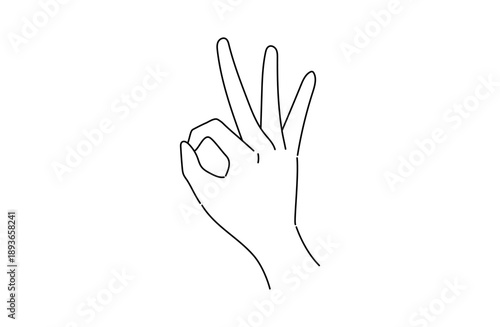 右手で丸を作るジェスチャーのモノクロイラスト フラットデザイン　手の甲側