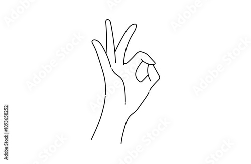 右手で丸を作るジェスチャーのモノクロイラスト フラットデザイン　手のひら側
