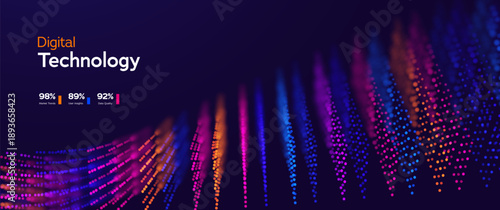 Futuristic Digital Technology Background With Glowing Dots, Data Center Stack, And AI Wave Flow. Perfect For Innovation Concepts. Digital Technologies. Vector Illustration.