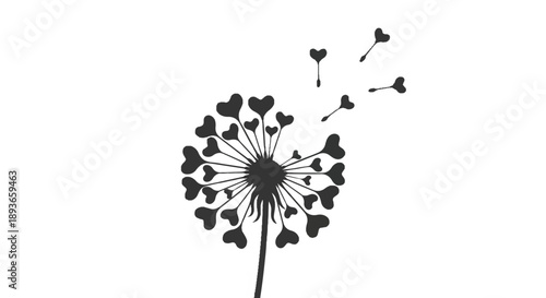 Bold Black Dandelion Stem Illustration with Petals Over Crisp Background
