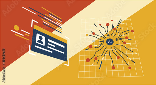 AI and personal data processing: illustration of identity card scanning and neural network concept