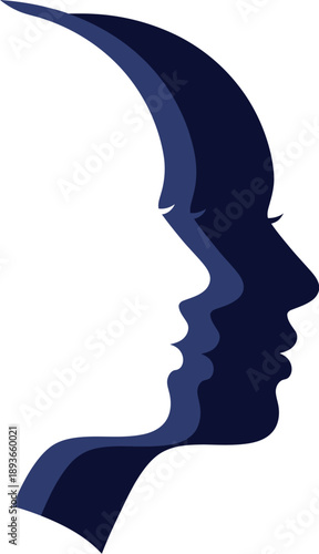 Abstract profile silhouettes representing dual personalities, facing each other in a symbolic representation of introspection or mental health.