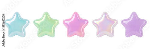 Iridescent Star Shapes: Pastel Colors, Shiny, Translucent, Isolated