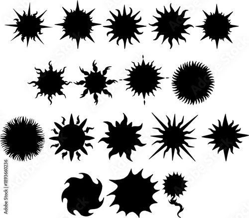 sunburst star silhouette collection celestial sun icons black vector set