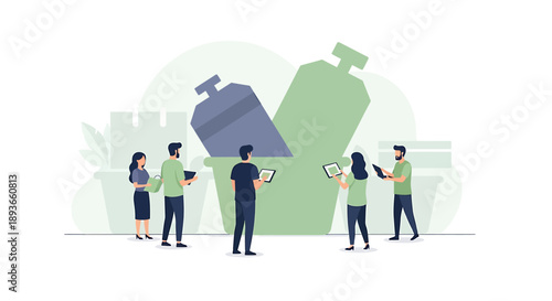 People working together to sort and recycle waste materials.