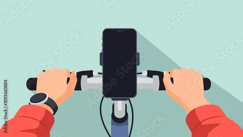 Person riding on a scooter with a phone mounted on handlebars