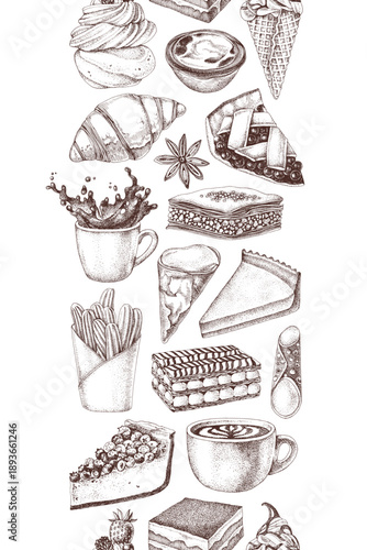 Pastry vertical seamless border vector