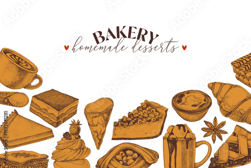 Bakery sketched menu template vector